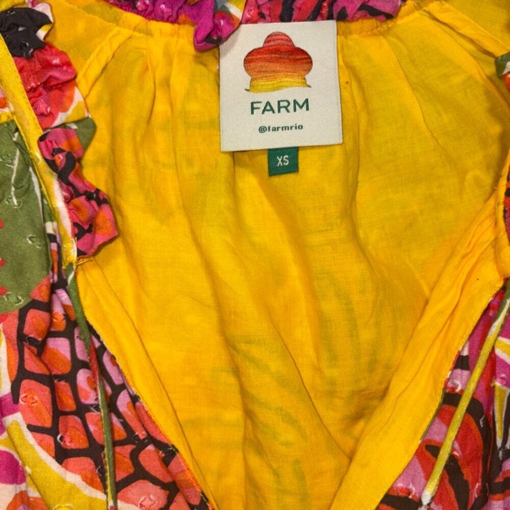 FARM Rio Fruit Dream Ruffle Mini Dress Tiered Tassel Beaded Tropical XS - Picture 6 of 14